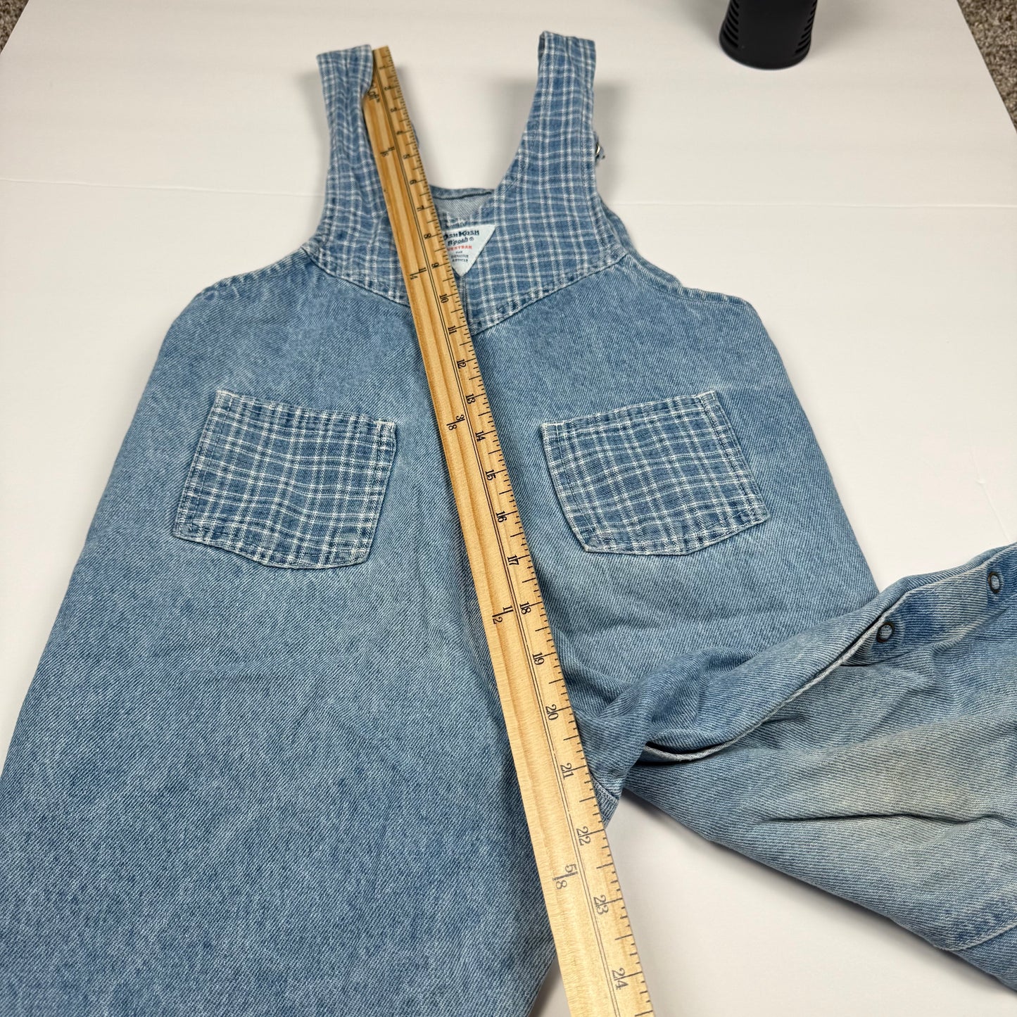 Vintage Oshkosh B'Gosh Denim Plaid Light Wash Overalls - 4T