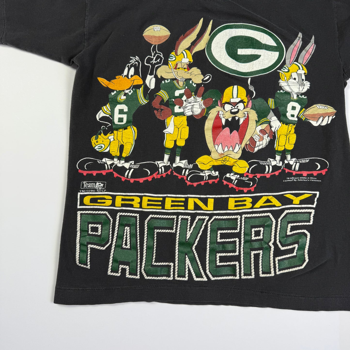 Vintage 1993 Green Bay Packers Looney Tunes T-Shirt - Youth Medium 8/10