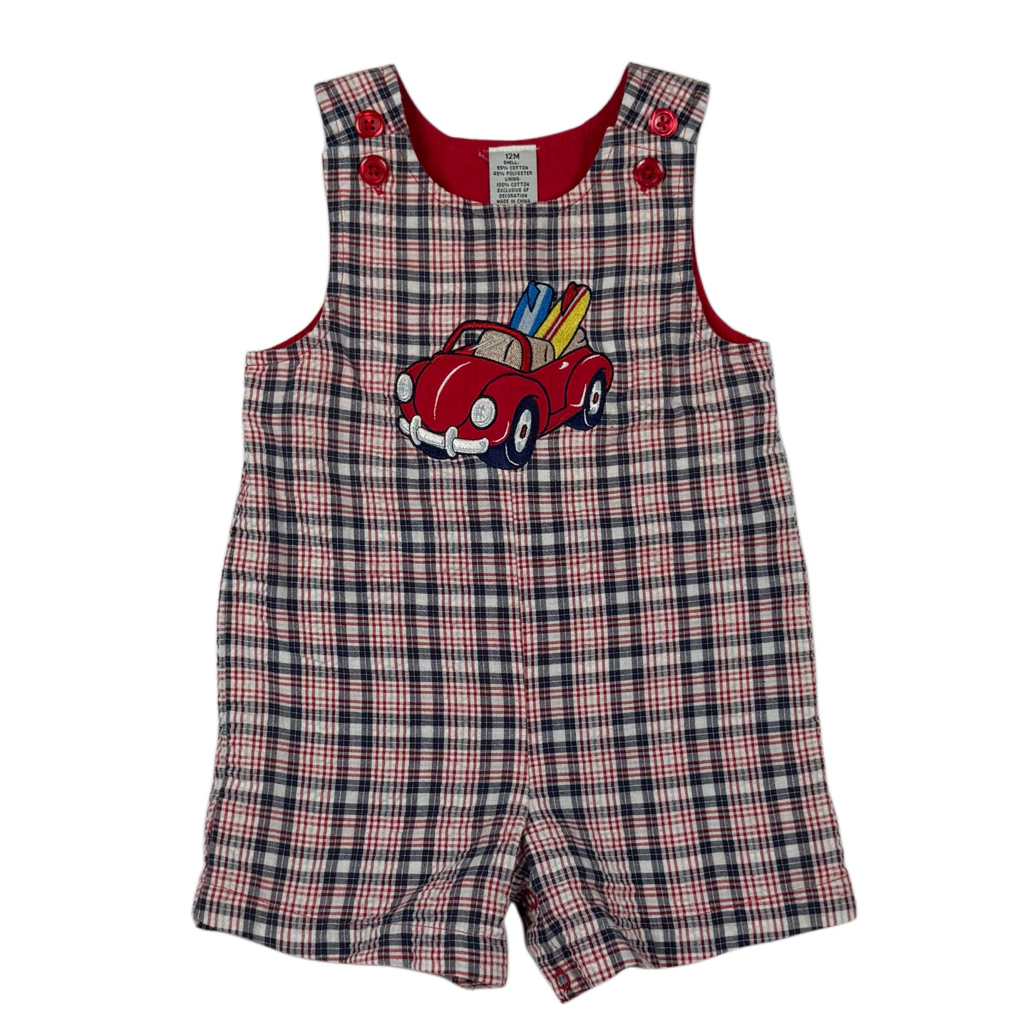 Vintage Y2K Gingham Surf Car Romper - 12 Months