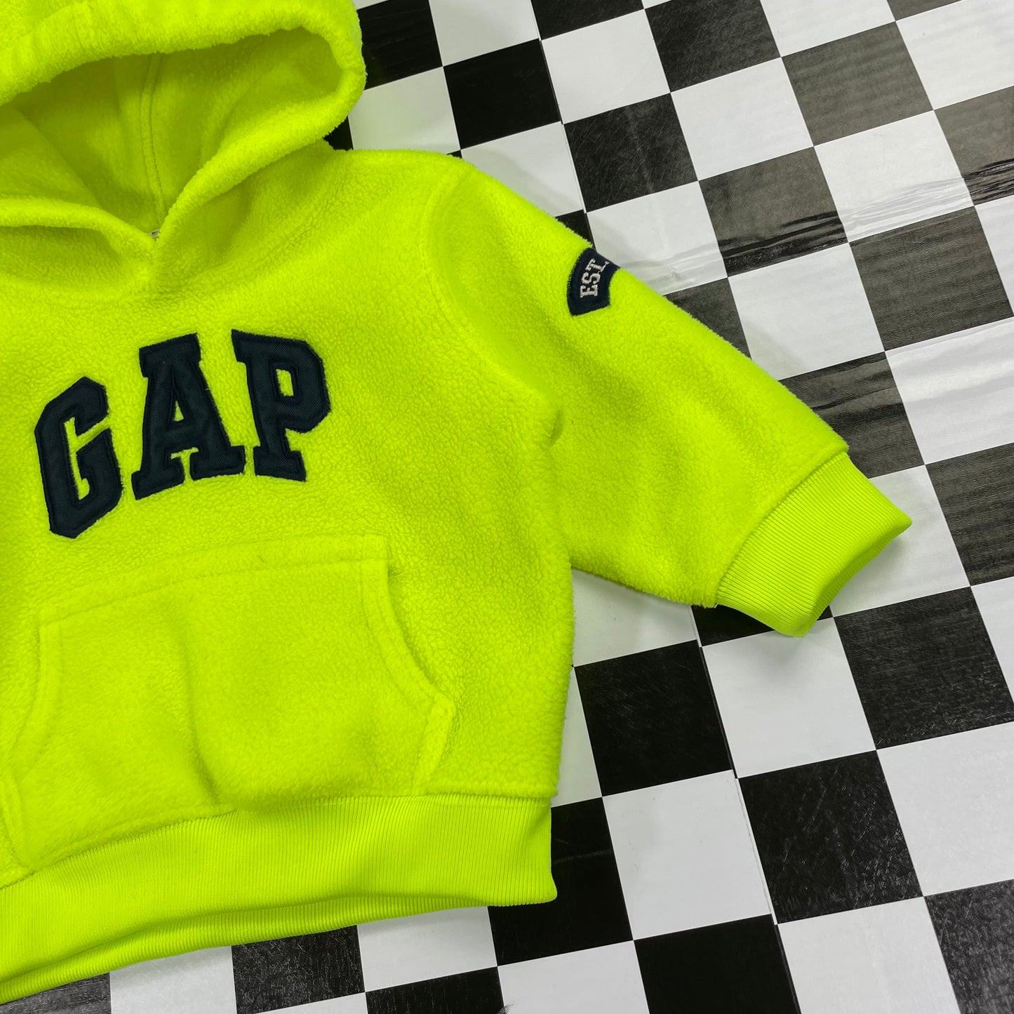 2000 Baby Gap Neon Yellow Fleece Hoodie Sweatshirt - 6/12 Months