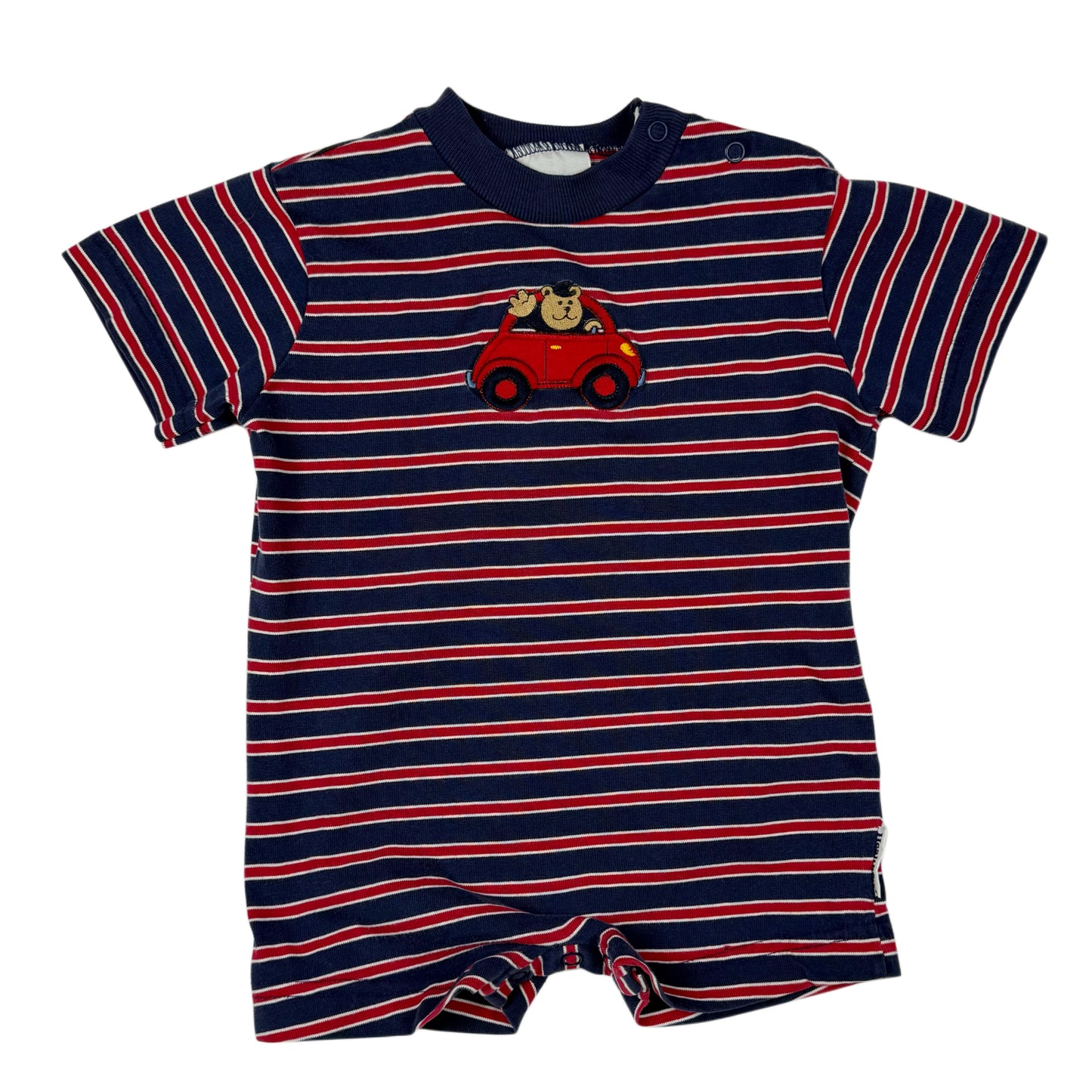 Vintage Y2K Striped Bear Car Romper - 24 Months