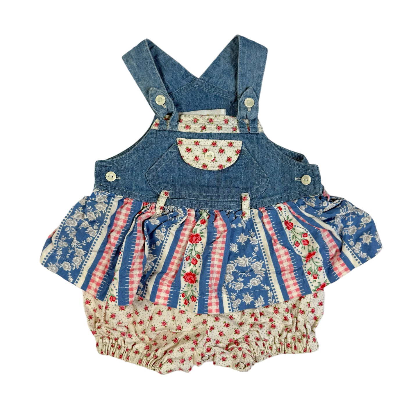Vintage Baby Beluga Floral Denim Romper - 3/6 Months