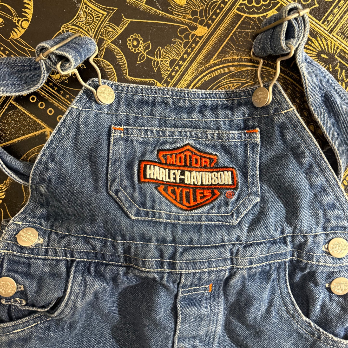 Vintage Harley Davidson Denim Shortalls - 3T