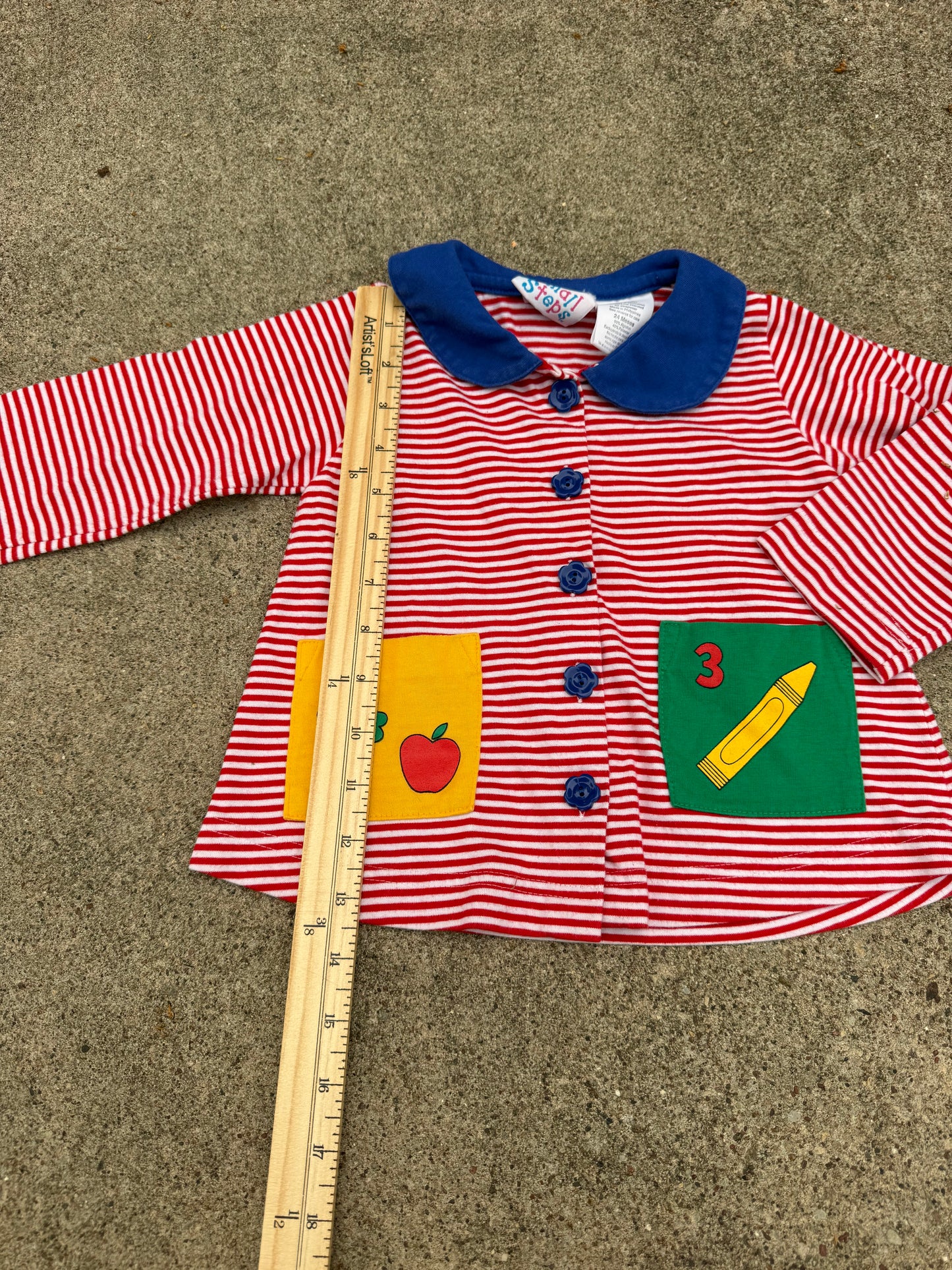 Vintage Small Steps Striped Apple School Collared Shirt - 24 Months