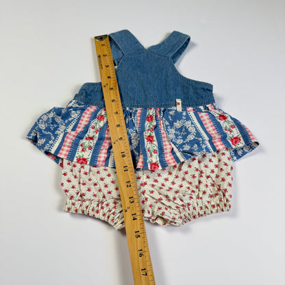 Vintage Baby Beluga Floral Denim Romper - 3/6 Months