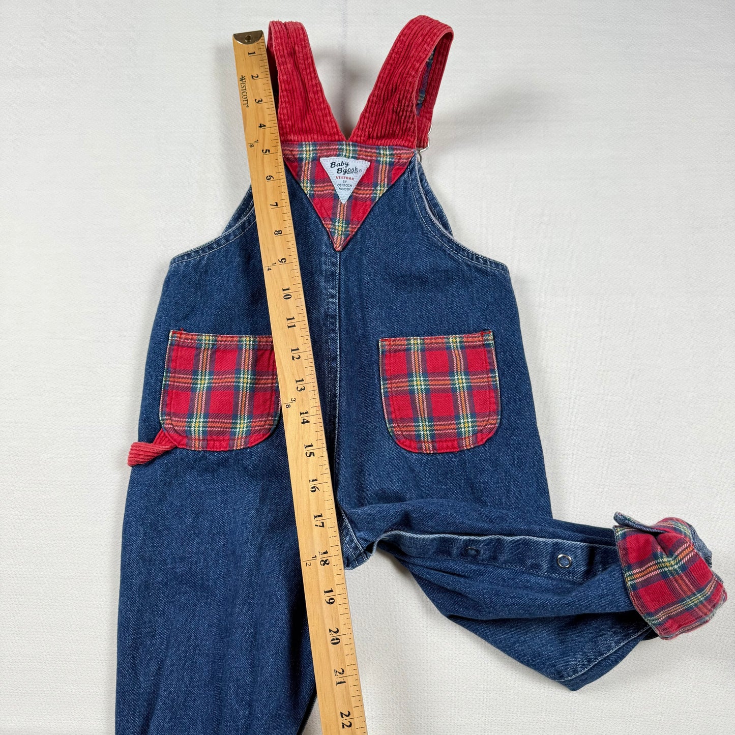 Vintage Oshkosh B'Gosh Denim Plaid Overalls - 24 Months