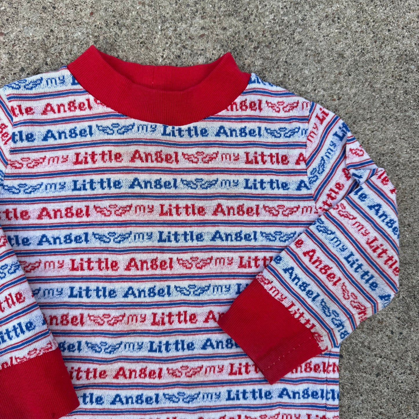 Vintage "My Little Angel" Spell Out AOP Mock Neck Shirt - 18/24 Months