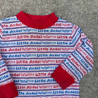 Vintage "My Little Angel" Spell Out AOP Mock Neck Shirt - 18/24 Months