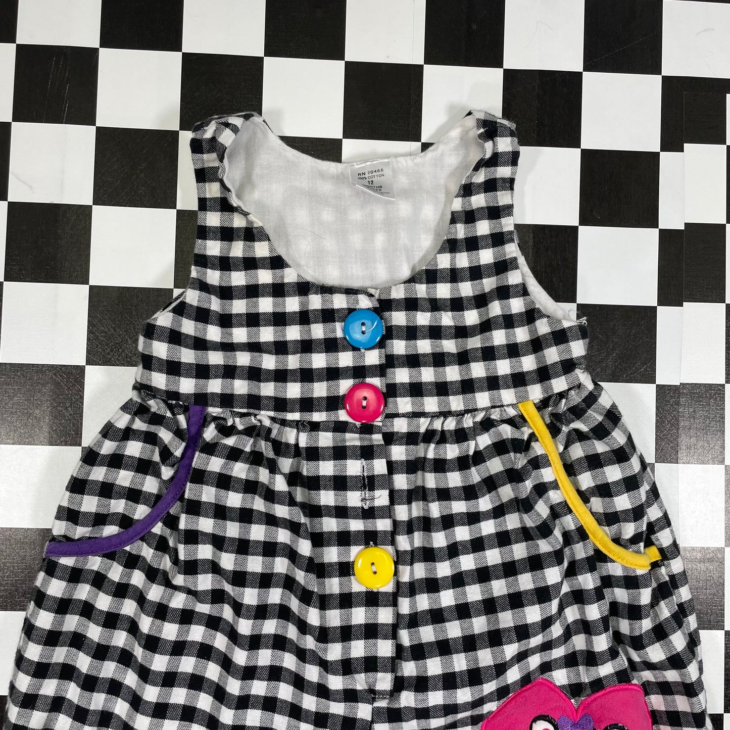 Vintage Gingham Cat Baby Romper - 12 Months