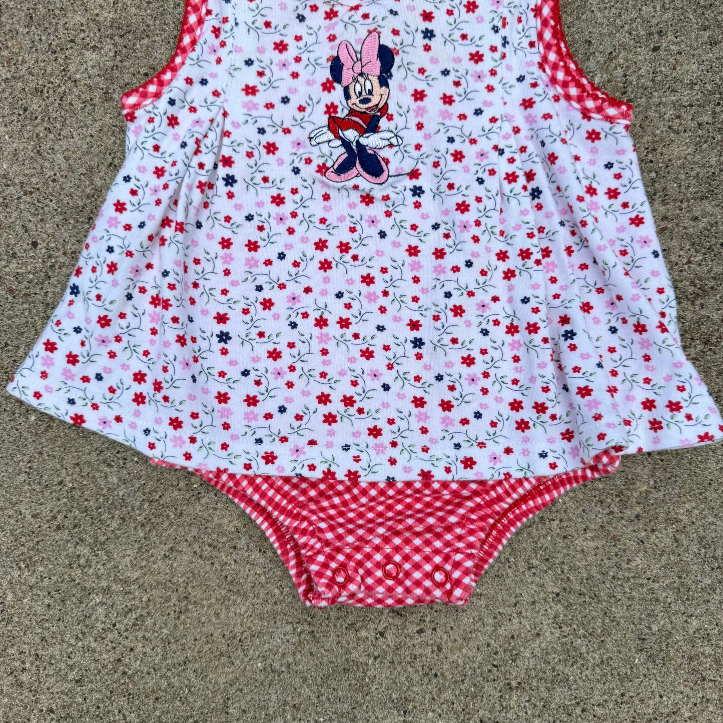 Vintage Y2K Minnie Mouse Floral Gingham Romper - 6/9 Months