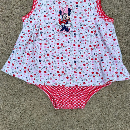 Vintage Y2K Minnie Mouse Floral Gingham Romper - 6/9 Months