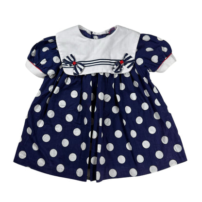 Vintage Navy Blue Polka Dot Dress - 3T