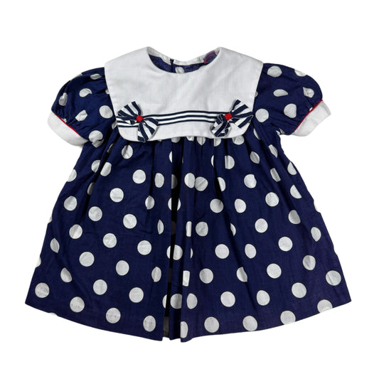 Vintage Navy Blue Polka Dot Dress - 3T