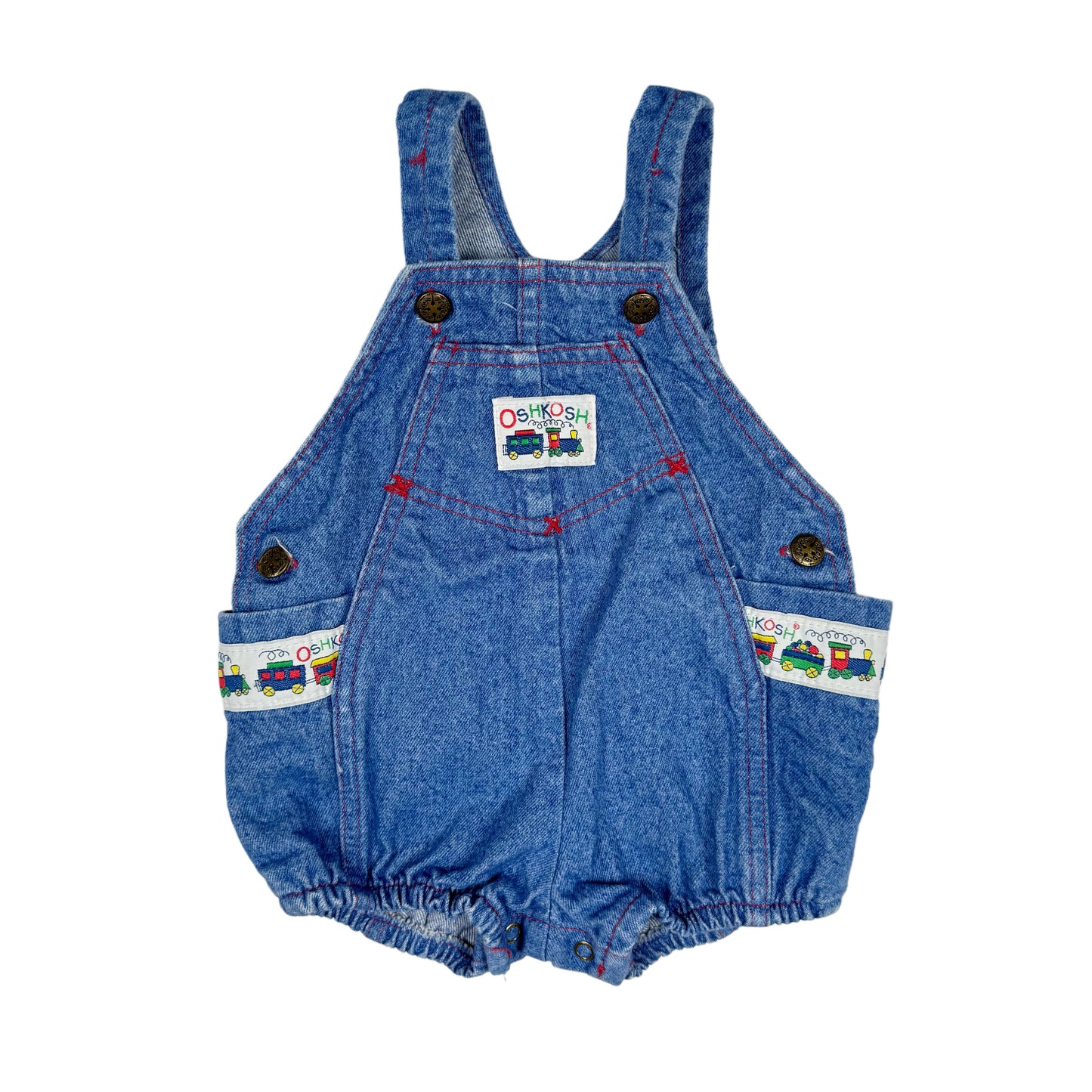 Vintage Oshkosh B'Gosh Train Denim Bubble Romper Overalls - 18 Months