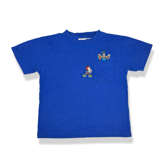 Vintage 1990's Mickey and Goofy Embroidered Roller Skate Pocket Tee - 5T