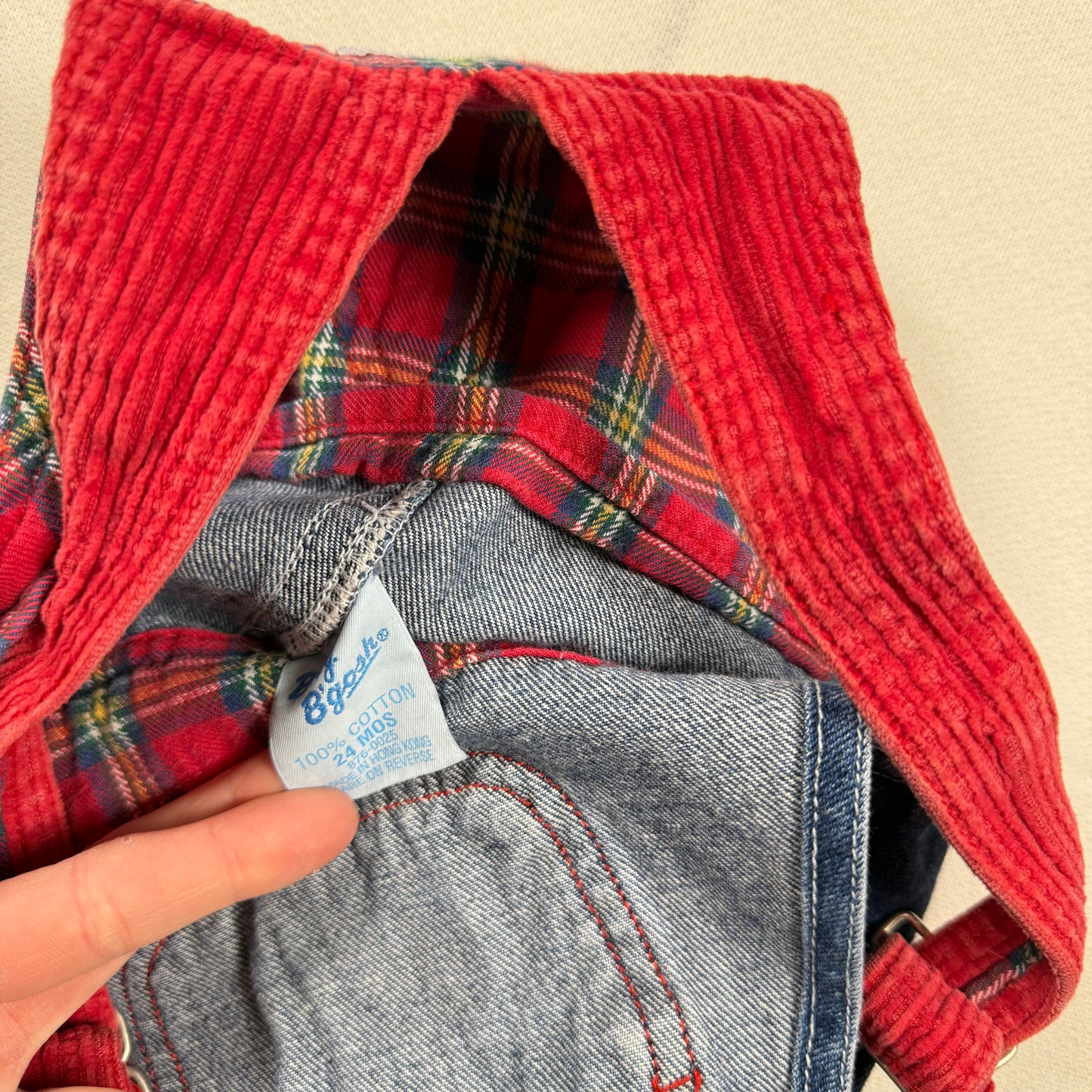 Vintage Oshkosh B'Gosh Denim Plaid Overalls - 24 Months