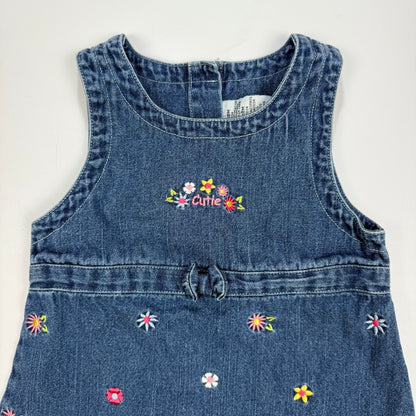 Vintage Y2K Floral Denim Embroidered Dress - 18 Months
