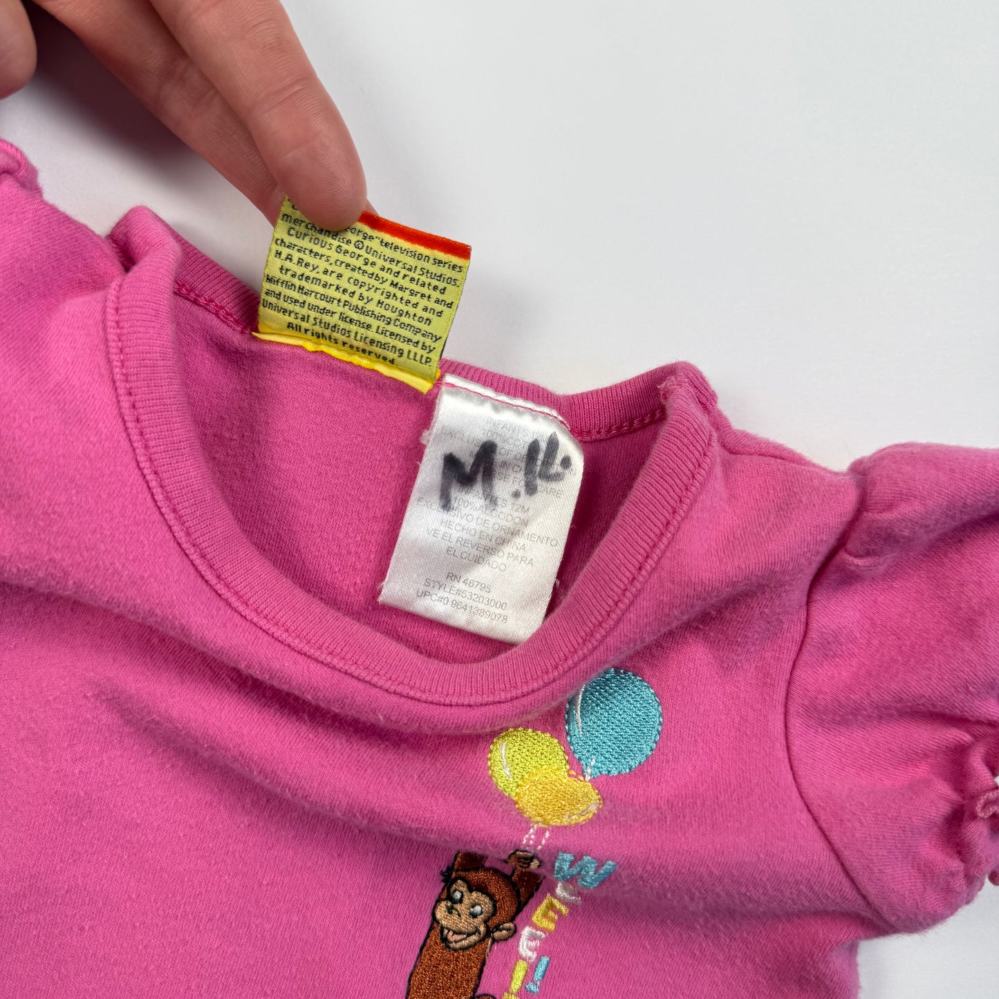 Vintage Y2K Curious George Balloon Embroidered Onesie - 12 Months