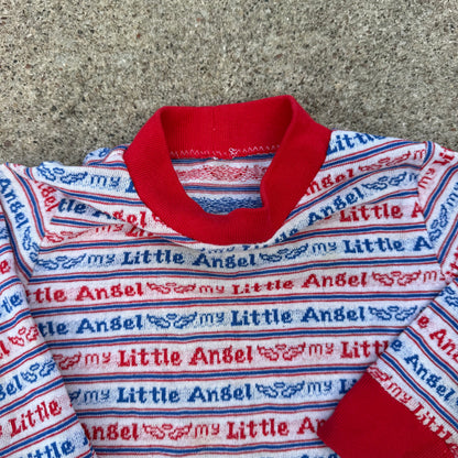 Vintage "My Little Angel" Spell Out AOP Mock Neck Shirt - 18/24 Months