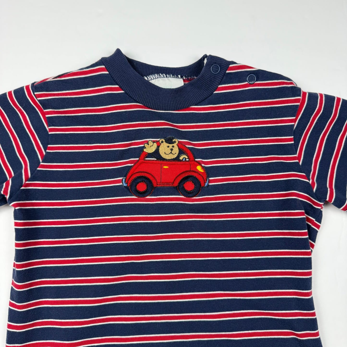 Vintage Y2K Striped Bear Car Romper - 24 Months
