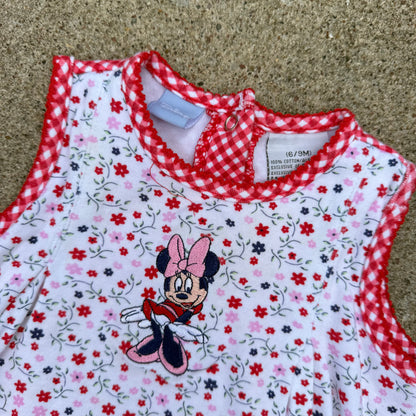 Vintage Y2K Minnie Mouse Floral Gingham Romper - 6/9 Months