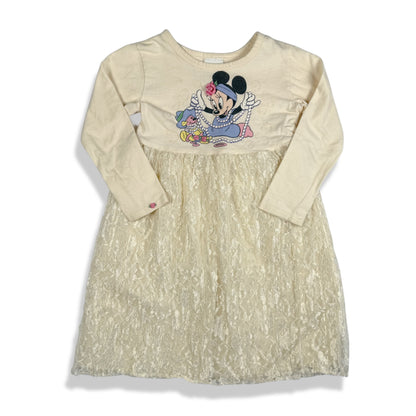 Vintage 1990's Minnie Mouse Pearl Necklace Lace Dress - Girls 5/6