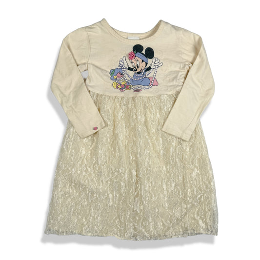 Vintage 1990's Minnie Mouse Pearl Necklace Lace Dress - Girls 5/6