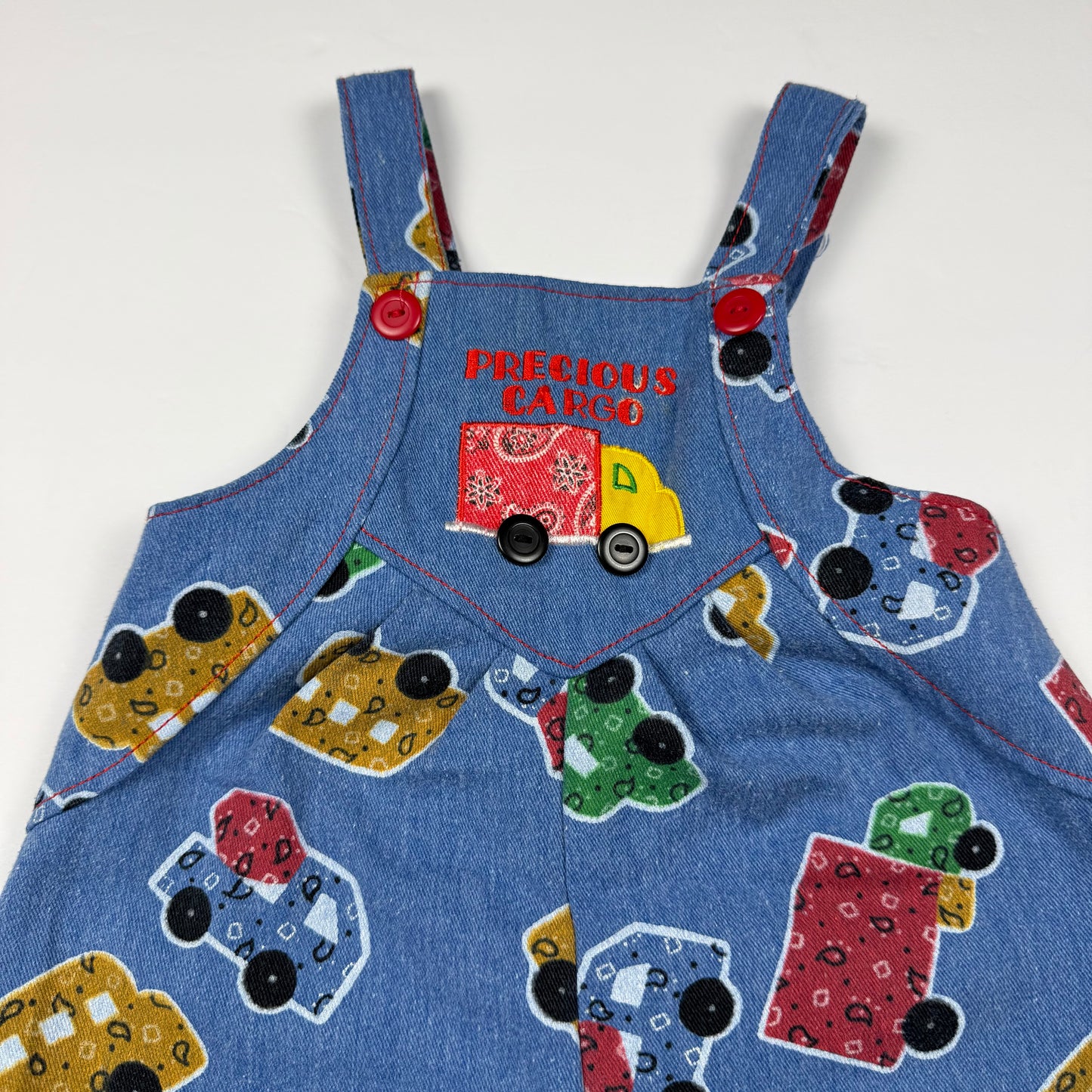 Vintage Denim Car AOP Romper - 6/9 Months