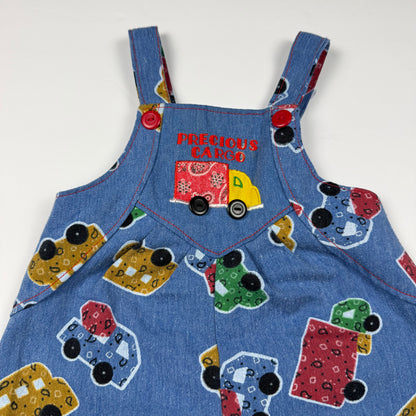 Vintage Denim Car AOP Romper - 6/9 Months
