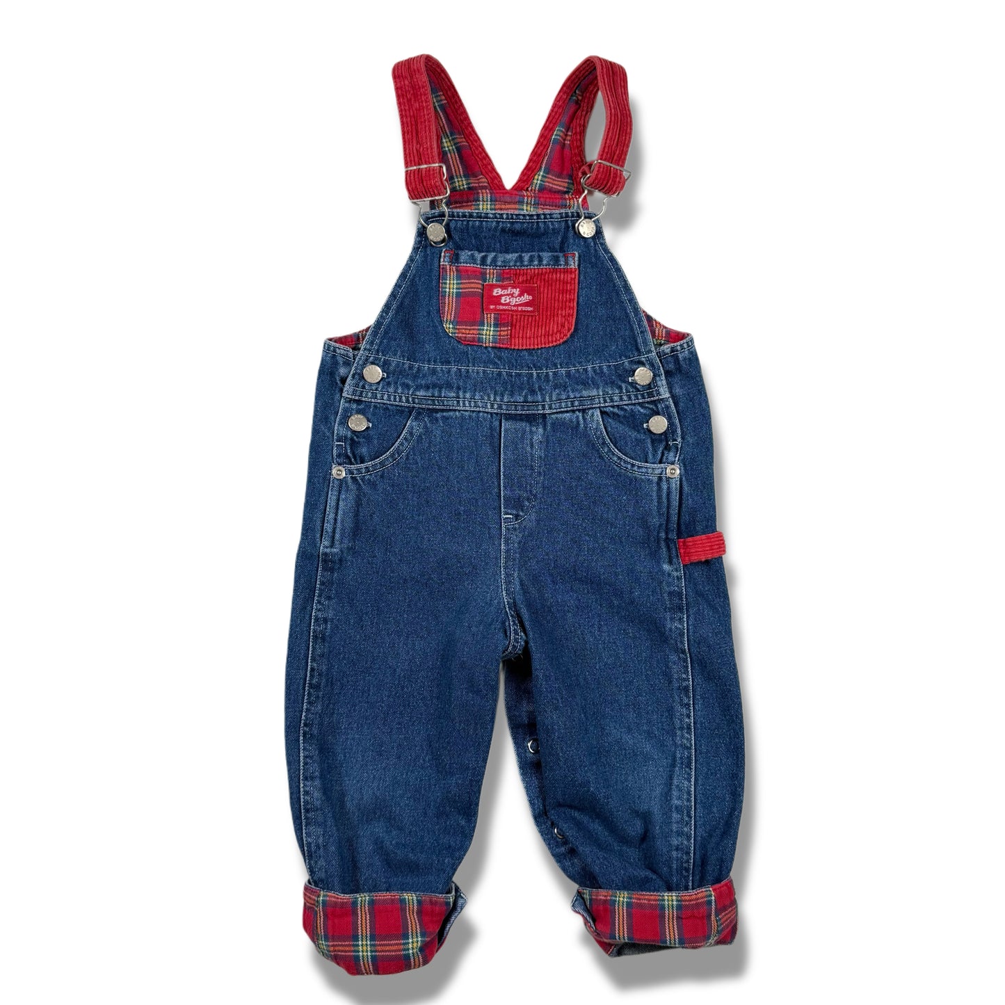 Vintage Oshkosh B'Gosh Denim Plaid Overalls - 24 Months