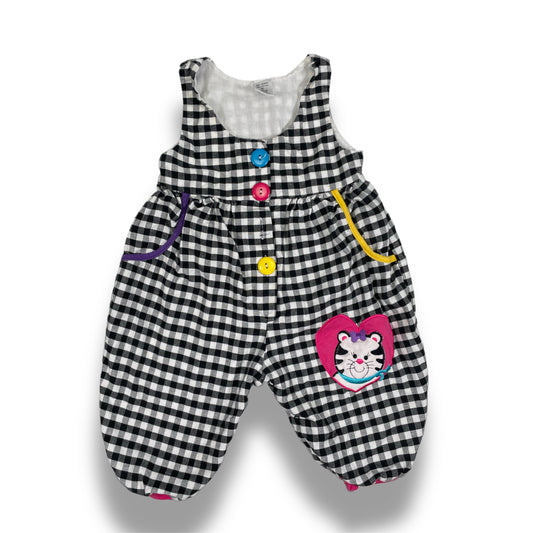 Vintage Gingham Cat Baby Romper - 12 Months