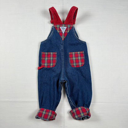 Vintage Oshkosh B'Gosh Denim Plaid Overalls - 24 Months