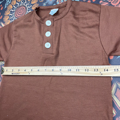 Kids Vintage Half Button Brown Ribbed Shirt - Youth Large