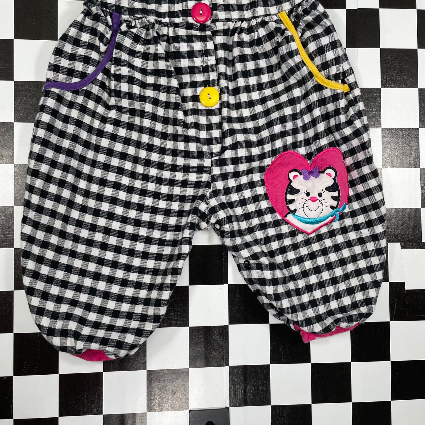 Vintage Gingham Cat Baby Romper - 12 Months