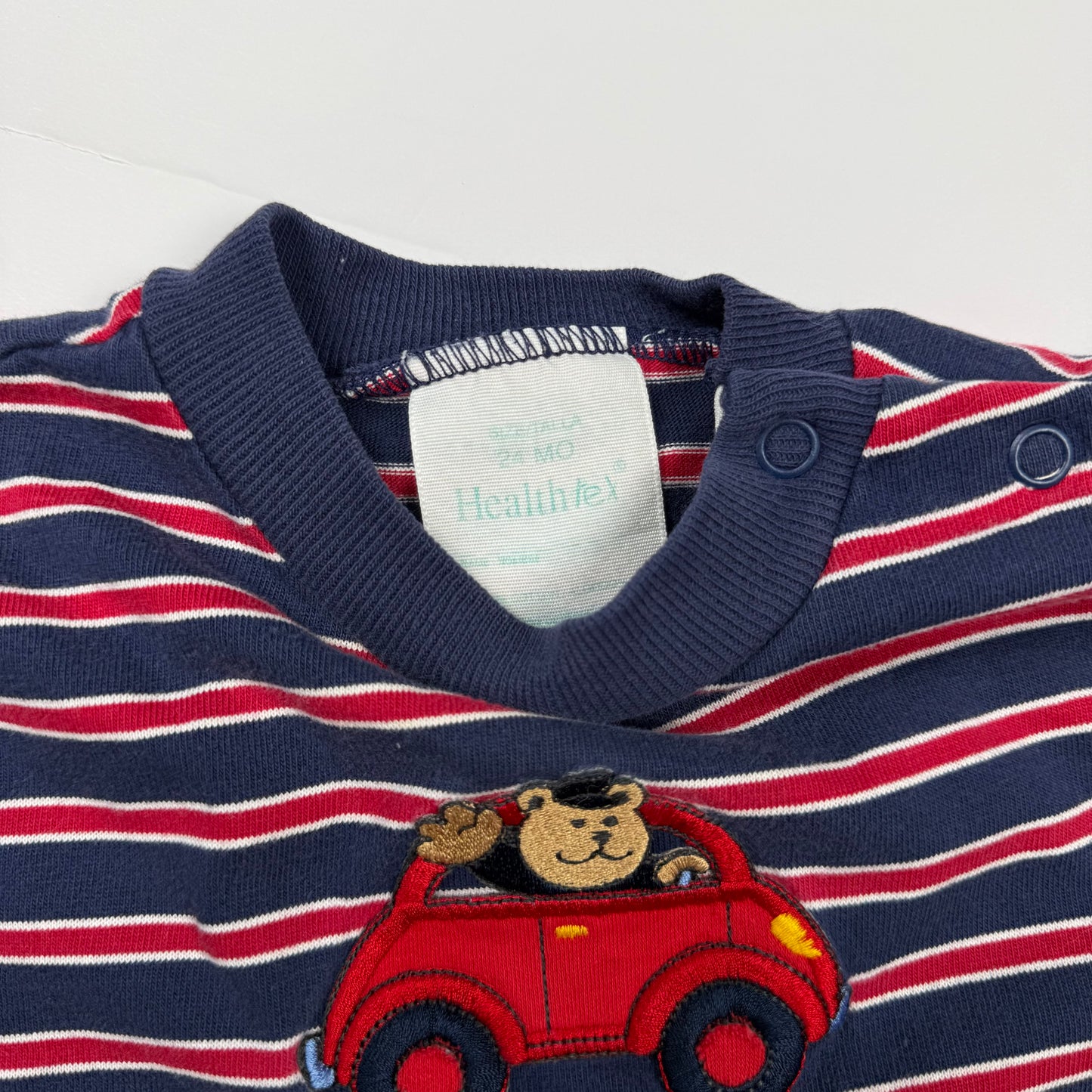 Vintage Y2K Striped Bear Car Romper - 24 Months