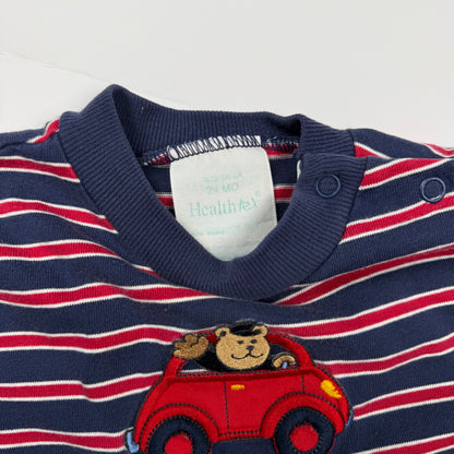 Vintage Y2K Striped Bear Car Romper - 24 Months