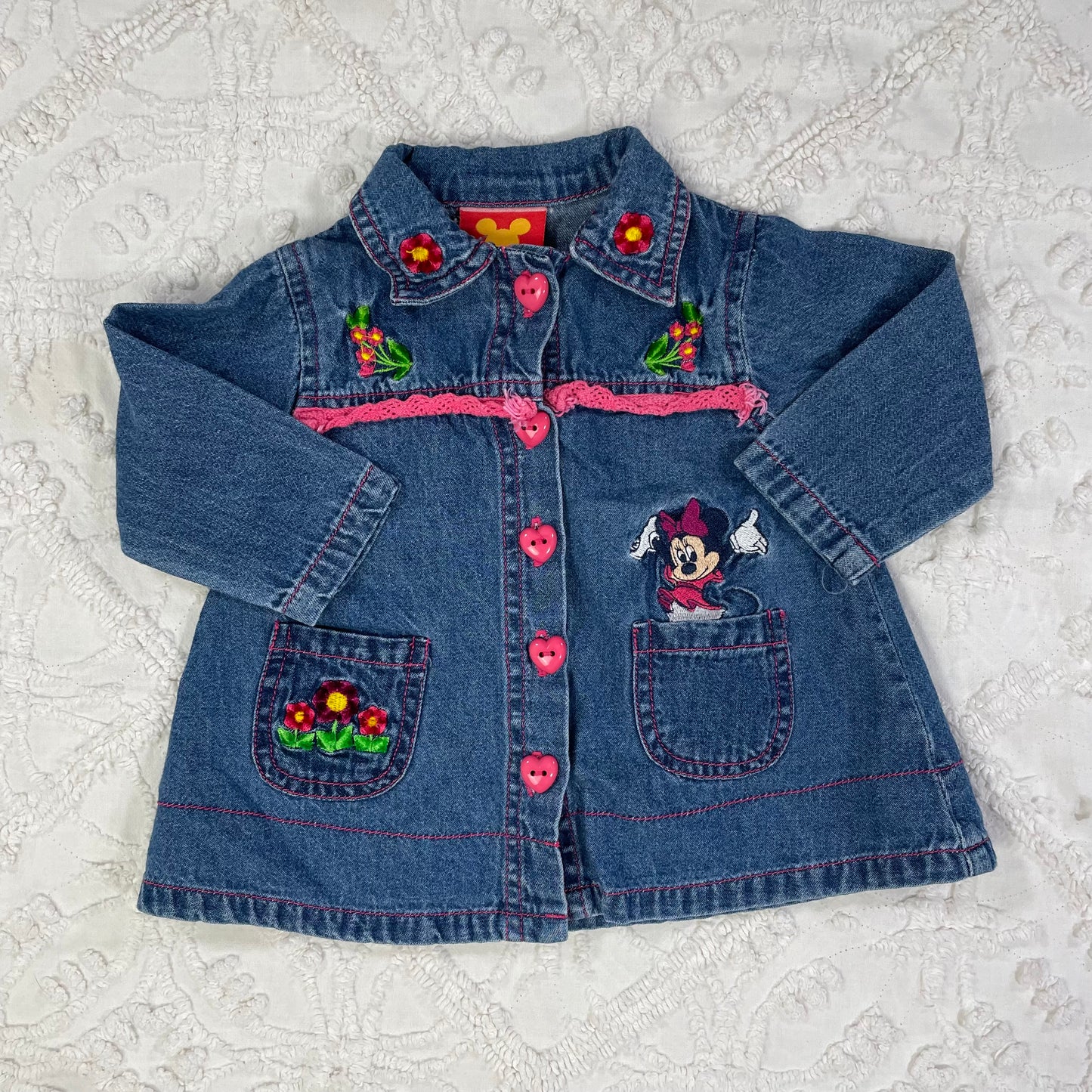 Y2K Minnie Mouse Denim Shirt and Leggings Set - 6/9 Months