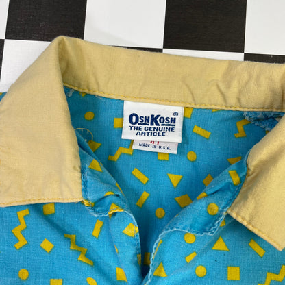 Vintage Oshkosh B'Gosh Funky Blue Yellow Button Down Shirt - 4T