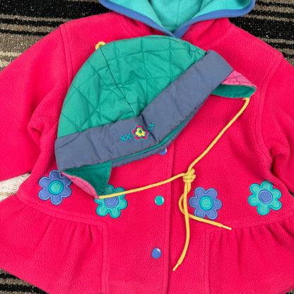 Vintage Gymboree Fleece Flower Jacket and Hat Set - Small