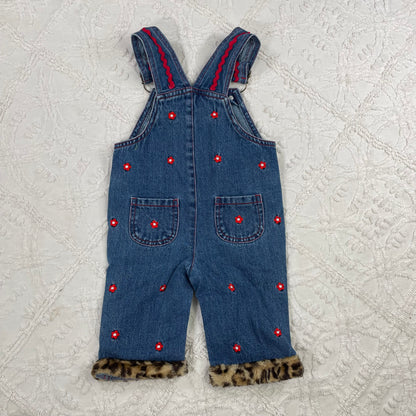 Y2K Cat Floral Denim Overalls - 6/9 Months