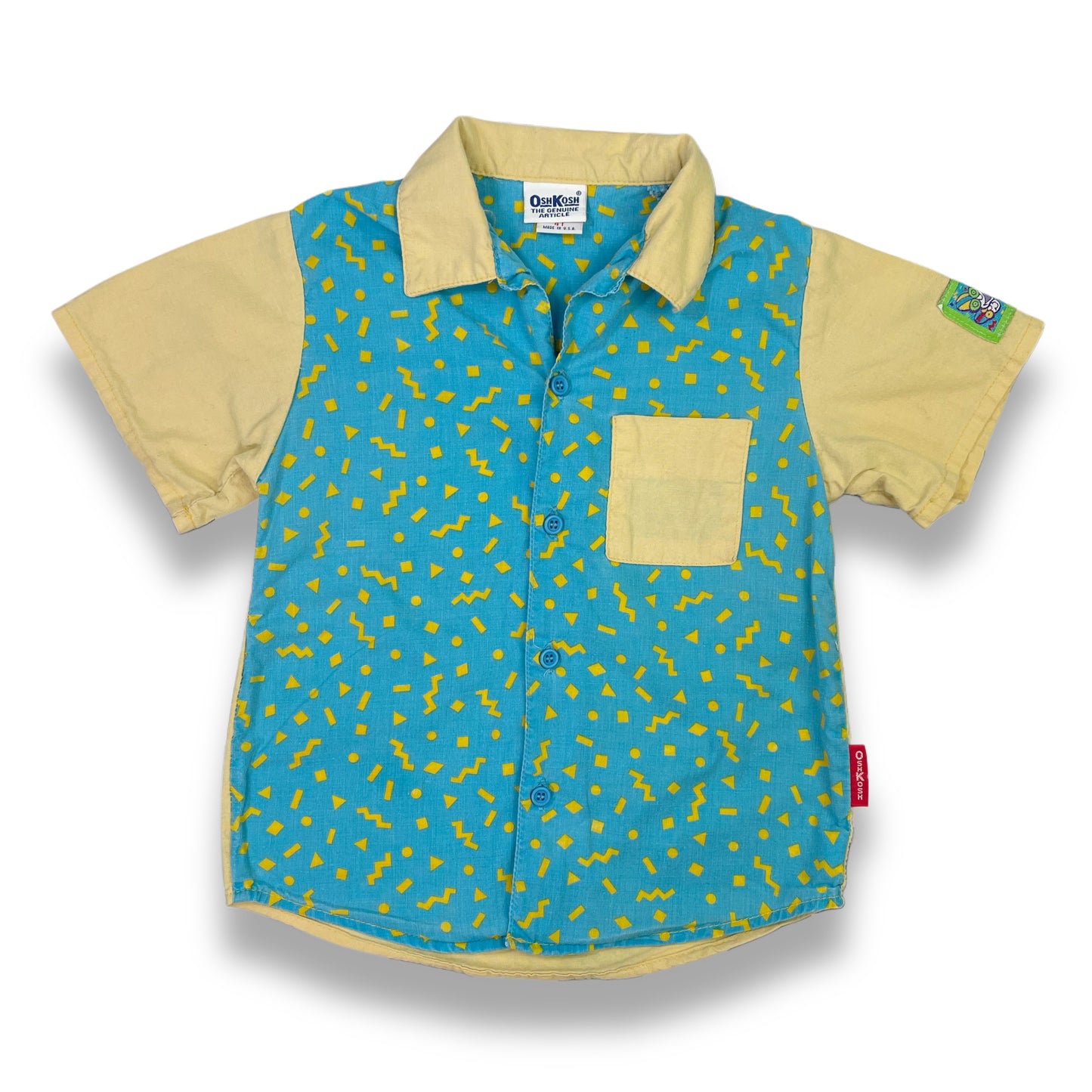 Vintage Oshkosh B'Gosh Funky Blue Yellow Button Down Shirt - 4T