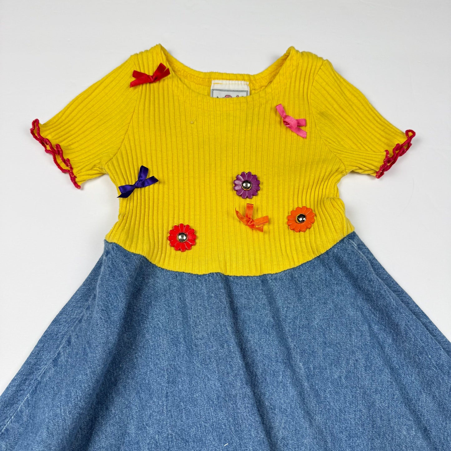 Vintage Flower Denim Ribbed Dress - 5T