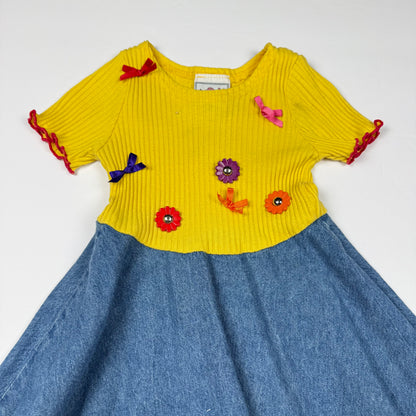 Vintage Flower Denim Ribbed Dress - 5T