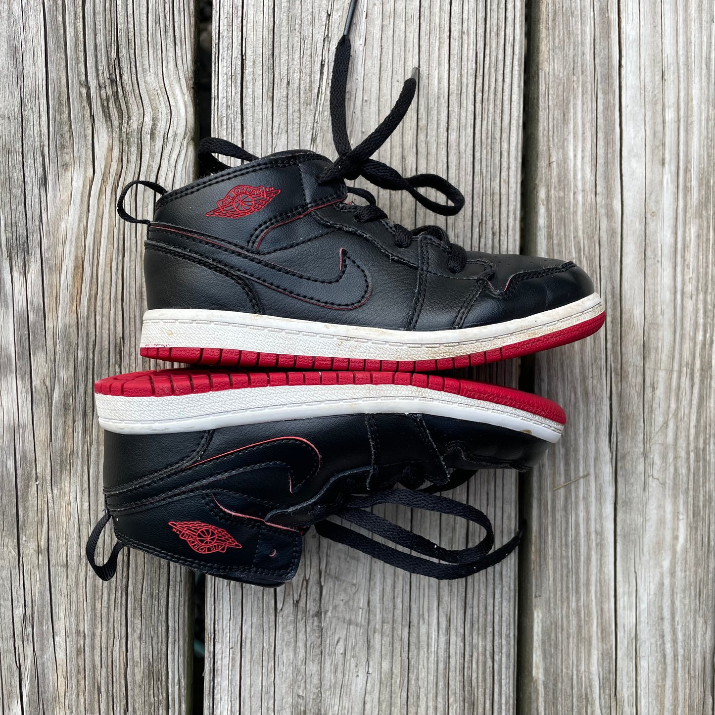 Toddler Black and Red Mid Air Jordan 1 Sneakers - Size 9C