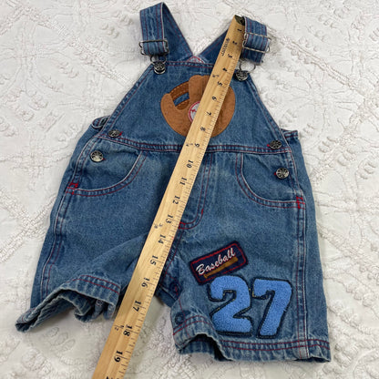 Vintage Baseball Denim Shortalls - 12 Months