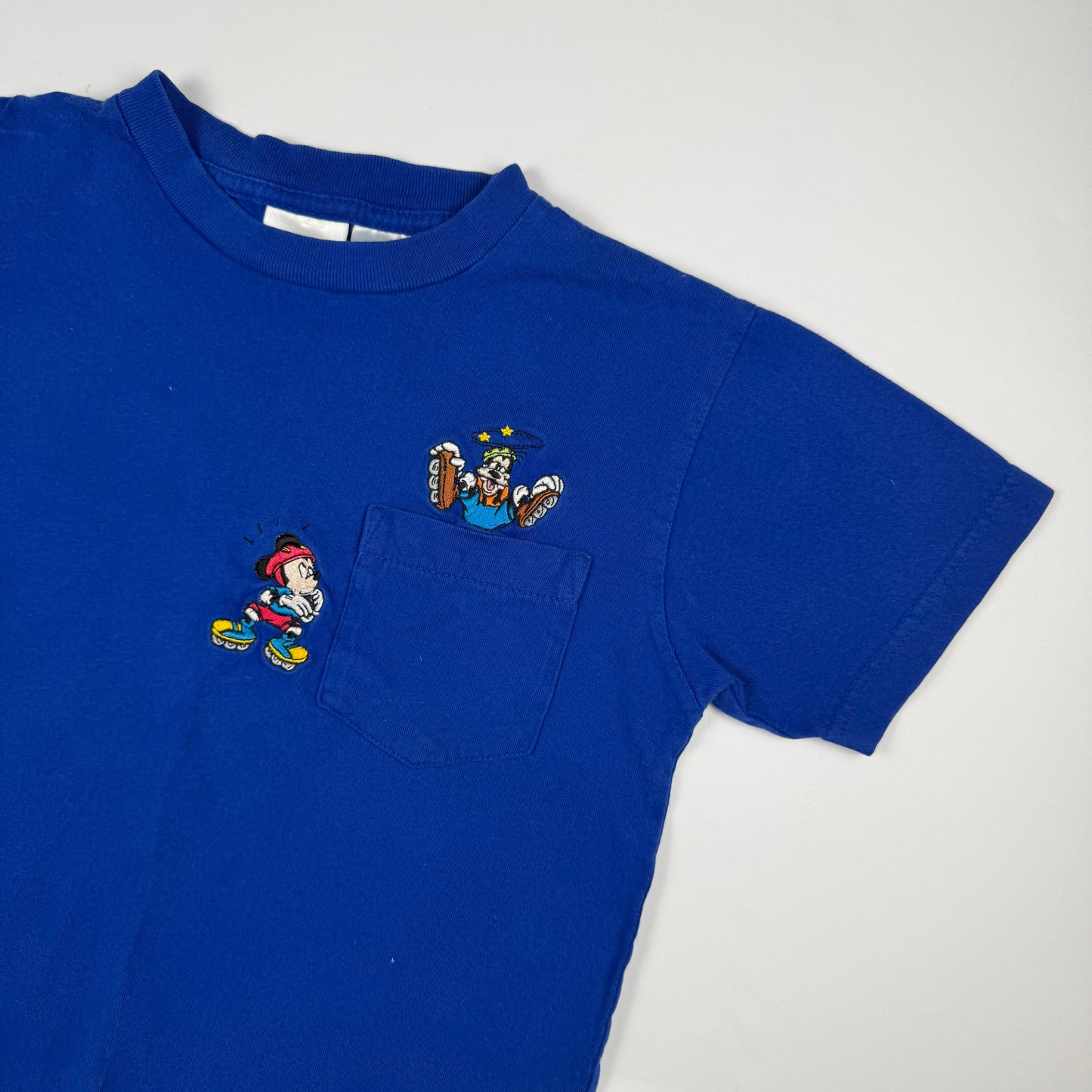 Vintage 1990's Mickey and Goofy Embroidered Roller Skate Pocket Tee - 5T