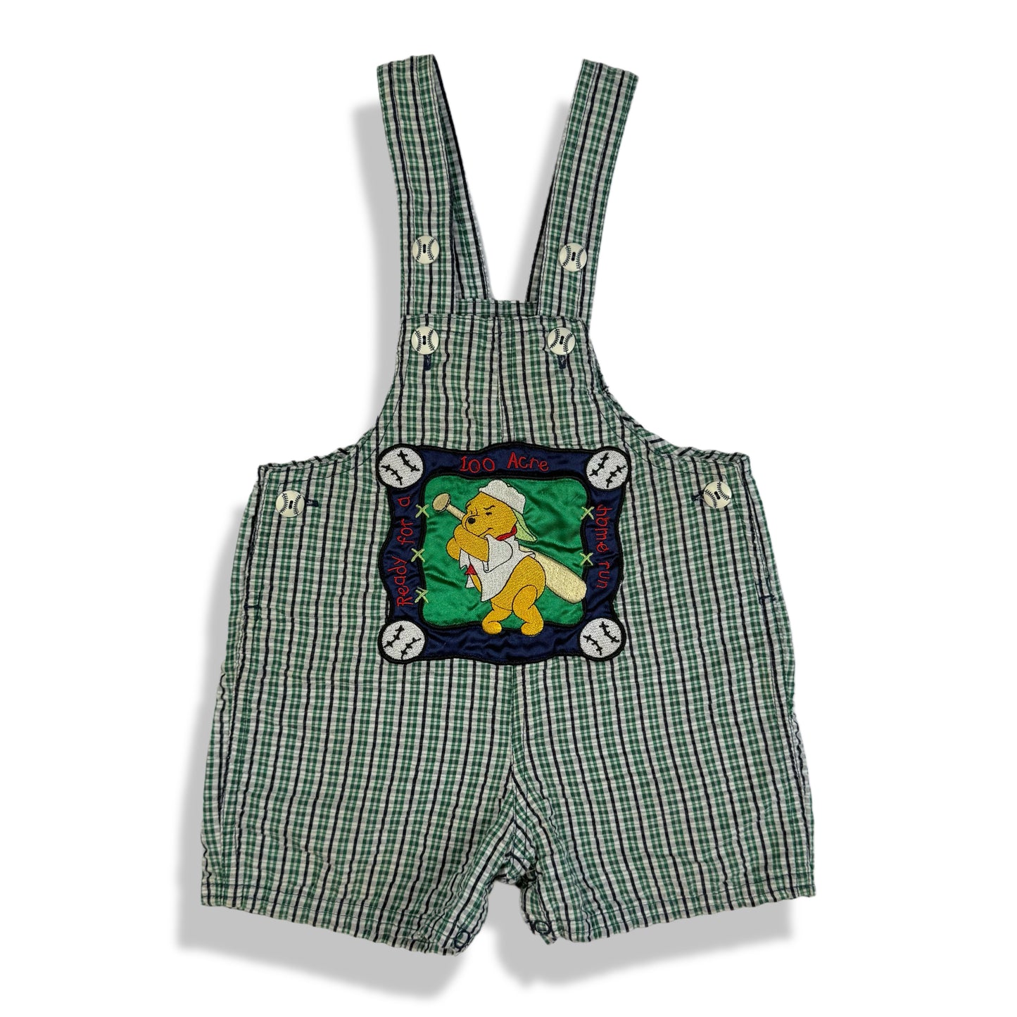 Vintage 1990's Winnie the Pooh Baseball Gingham Romper - 18 Months