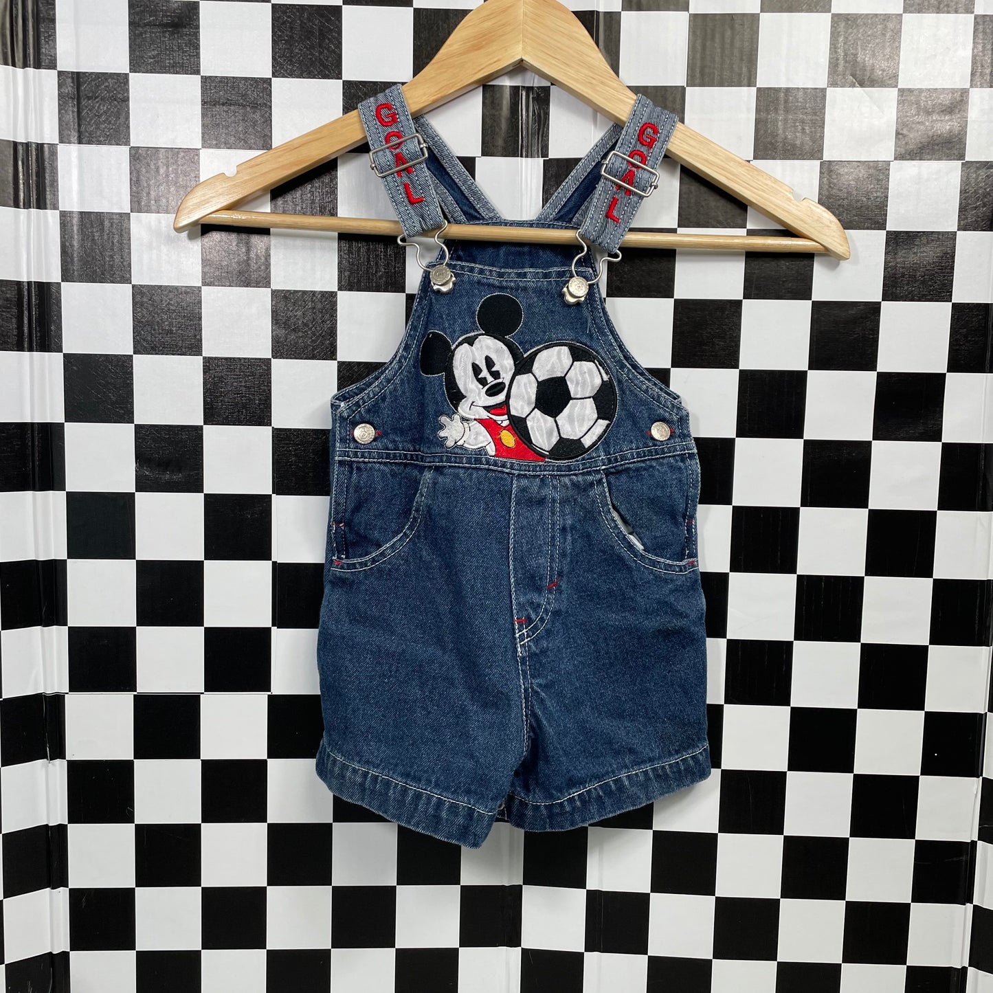 Y2K Mickey Soccer Denim Shortalls - 18 Months