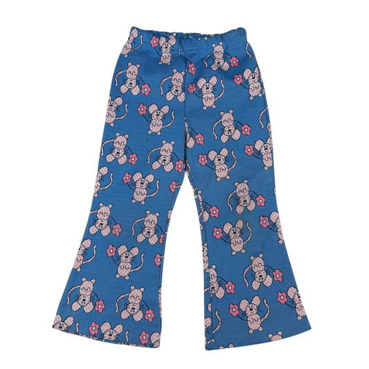 Vintage 1970's AOP Mouse Floral Bellbottom Pants - 2/3T