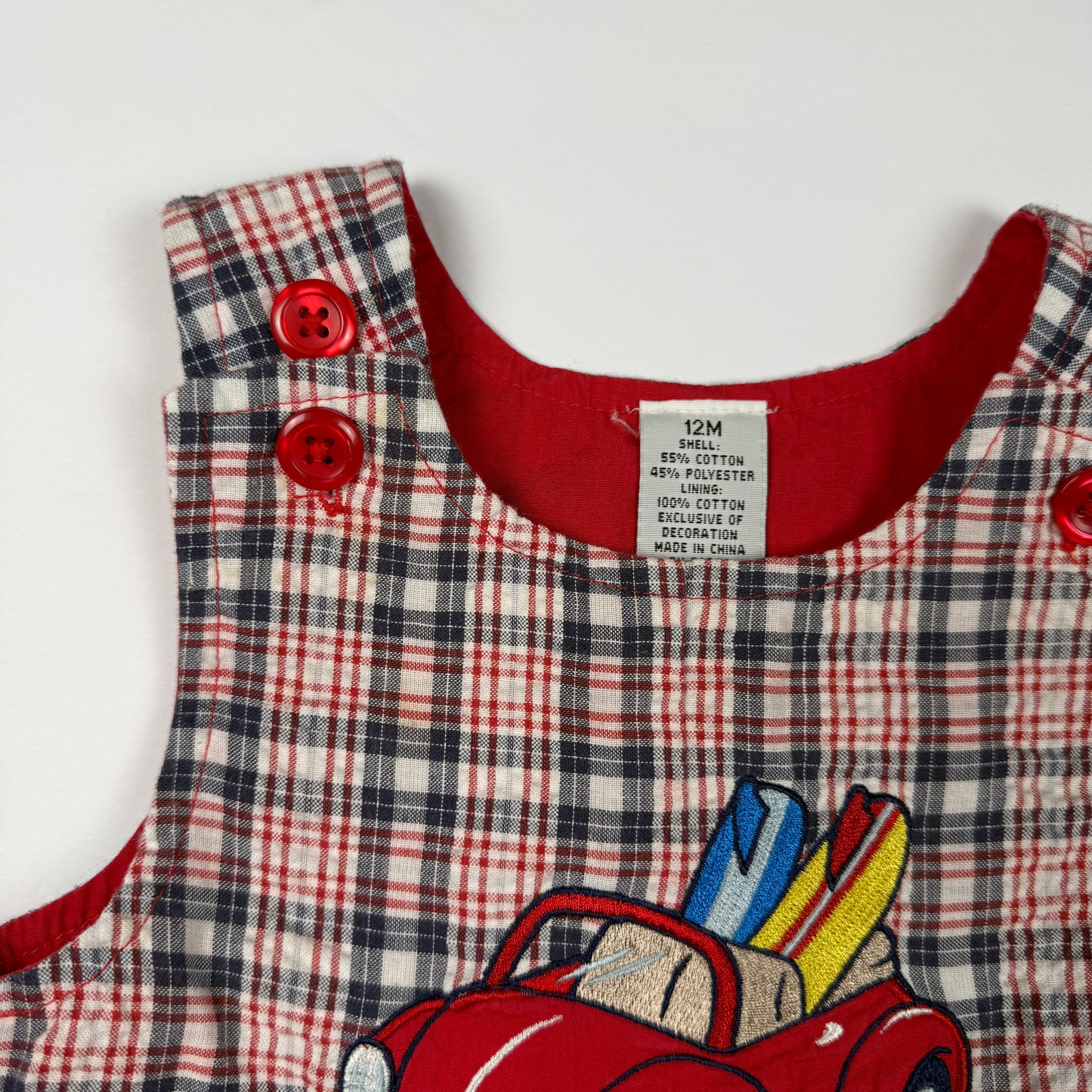 Vintage Y2K Gingham Surf Car Romper - 12 Months